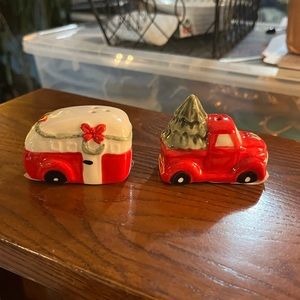 Cracker Barrel Red Truck and Trailer Salt and Pepper Shakers